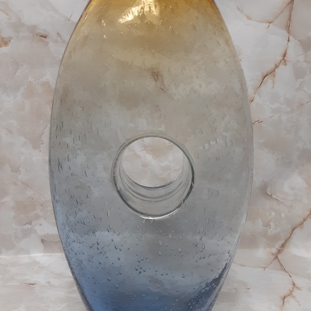 Murano style art glass rainbow swirl bubble glass vase with donut hole